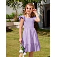 thumbnail image 3 of Arshiner Lilac Dress for Girls Off Shoulder Double Pleated Sleeve Smocked Easter Holiday Tween Dresses Size 10-12, 3 of 8