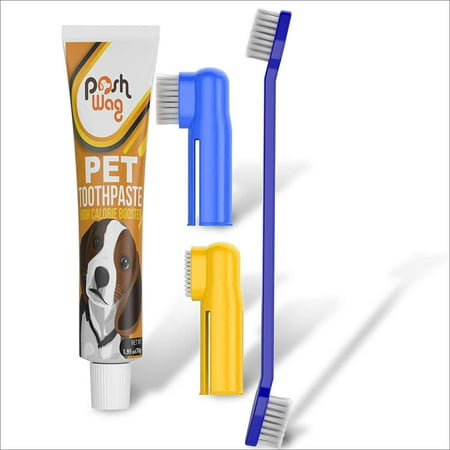 Dog Toothpaste and Toothbrush Set [REMOVES FOOD DEBRIS] Double Sided with Long Curved Handle [SUPER EASY CLEANING] - Best Soft Silicone Pet Toothbrush for Cats And Dogs [EXPANDABLE (Best Super Soaker For Cats)