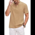 thumbnail image 3 of Camiseta Informal Henley de Corta con Cuello Mao para Hombre, Camiseta Texturizada de Playa para Verano. Caqui L, 3 of 9