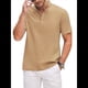 thumbnail image 3 of Camiseta Informal Henley de Corta con Cuello Mao para Hombre, Camiseta Texturizada de Playa para Verano. Caqui XXL, 3 of 9