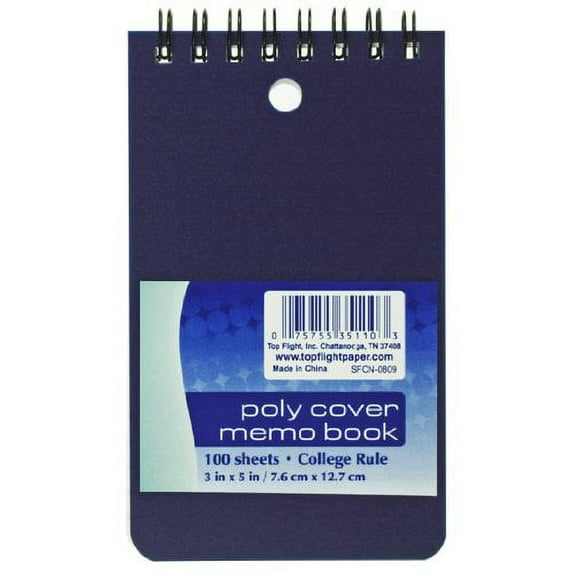 Top Flight Poly Cover Memo Book 3x5 in Top Wire Color Will Vary (Pack of 4)