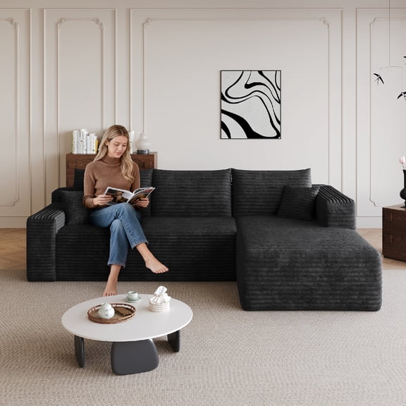 95" Cloud Sectional Sofa Couch, Modern Minimalist Upholstered Sofa Couch Comfortable U Shaped Sofa with Deep Seat Corner and 2 Pillows for Living Room, No Assembly Required, Black