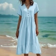thumbnail image 6 of Blmnix Women's Dresses Fit & Flare Vacation Dress Beach Dress Under Dresses Cocktail-Length V-Neck Short Sleeve Casual Summer Dresses for Women,L, 6 of 8