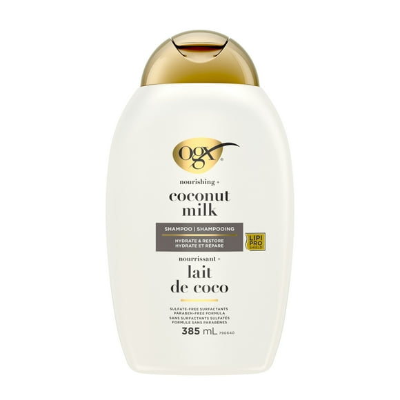 OGX Nourishing + Coconut Milk Moisturizing Shampoo, Hydrating & Restoring Shampoo Moisturizes for Soft Hair After the First Use, Paraben-Free, Sulfate-Free Surfactants, 385mL