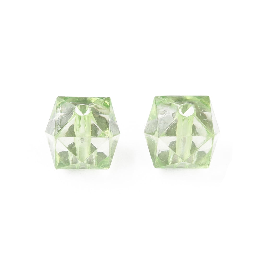 500gs Transparent Acrylic Beads Faceted Cube Light Green 10x11x11mm Hole: 2mm about 670pcs/500g