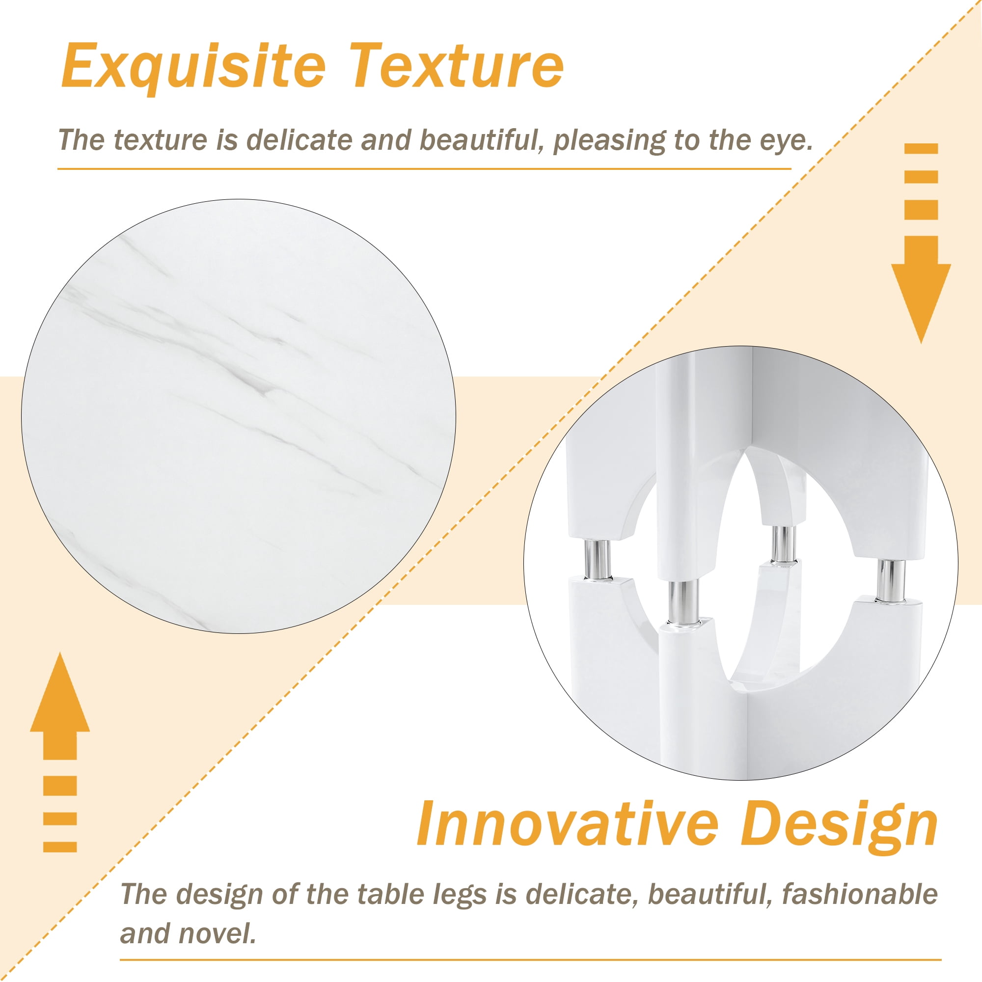 Alvantor 71" White Marble Pattern MDF Dining Table with Metal Frame