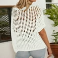 thumbnail image 4 of Puliio Womens Tops Summer Scoop Neck Short Sleeve Sweater Casual Crochet Hollow Out Knit Tops Pullover Beach Cover Up Shirts, 4 of 6