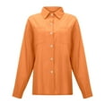 thumbnail image 4 of MIXUE Women Blouses Autumn Winter Solid Color Lapel Button Down Long Sleeve Pocket Casual Stylish Cardigan Womens Tops Sportswear,Orange,M, 4 of 8