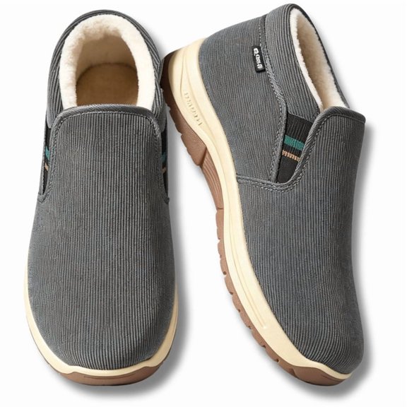 Knivor Winter Cozy Slip On Boots for Men Corduroy Fleece Lined Casual Shoes Warm Closed Toe Walking Winter Boots Non Slip for Everyday Wear