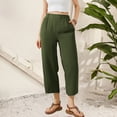 thumbnail image 2 of FUNUONY Lightweight Wide Leg Cropped Pants for Women High Waisted Loose Casual Lounge Travel Work Sweatpants Summer Fashionable Solid Color Loose Cotton Linen Elastic Pleated Wide Leg Pants Green L, 2 of 9