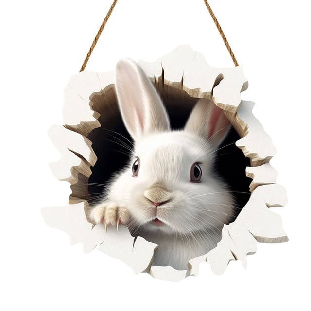Easter Bunny Rabbit Hole Door Sign Wooden Festive Home Party Entrance Decoration