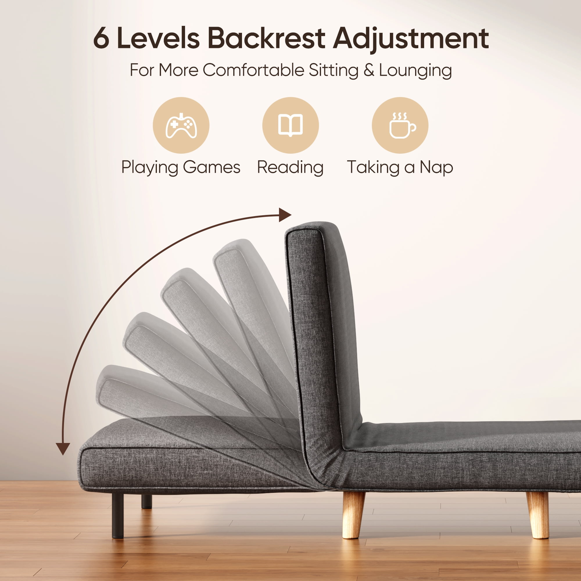 Lofka Futon Sofa Bed, 3 in 1 Convertible Chair Bed for Office | Bedroom,Dark Gray