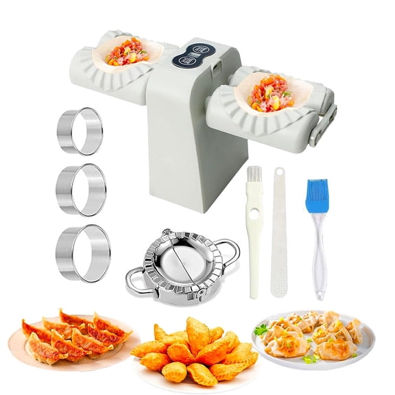 Double Head Electric Dumpling Maker, Automatic 2 Modes Rechargeable Dumpling Machine with Empanada Mold, Dough Cutters, Spoon, Brush for Household Use
