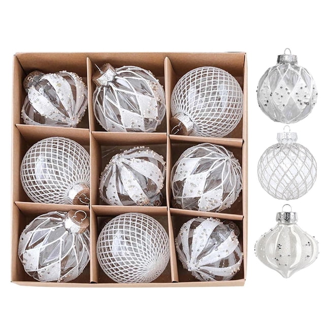 Set de Bolas Decorativas para Árbol de Navidad | Bolas de Plástico Brillantes con Cordón | Adornos Navideños Colgantes | Paquete de 9 Variedades | Decoración Festiva para El Hogar