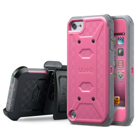 ULAK Hybrid Shockproof Hard Case Belt Clip Holster for Apple iPod Touch 6 6th 5 5th Gen w/ Built in Screen Protector,Rose