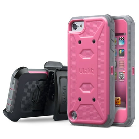 Ipod Touch 5g No Camera Case ULAK Hybrid Shockproof Hard Case Belt Clip Holster for Apple iPod Touch 6 6th 5 5th Gen w/ Built in Screen Protector,Rose Red ()