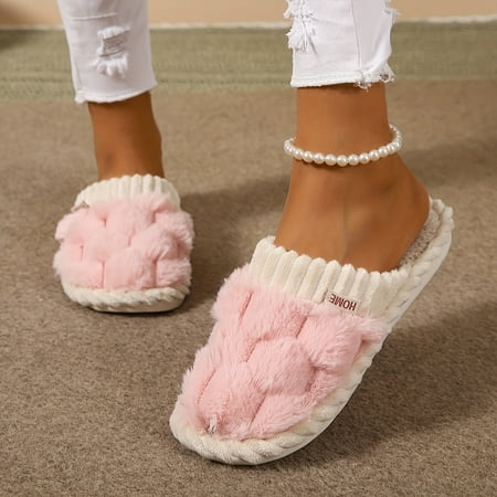 

SHENZHENXULIZX Cozy and Stylish Colorblocked Faux Fur Slippers for Indoor Comfort Soft Plush Lined Slip-Ons Ideal for Casual Wear and Relaxation