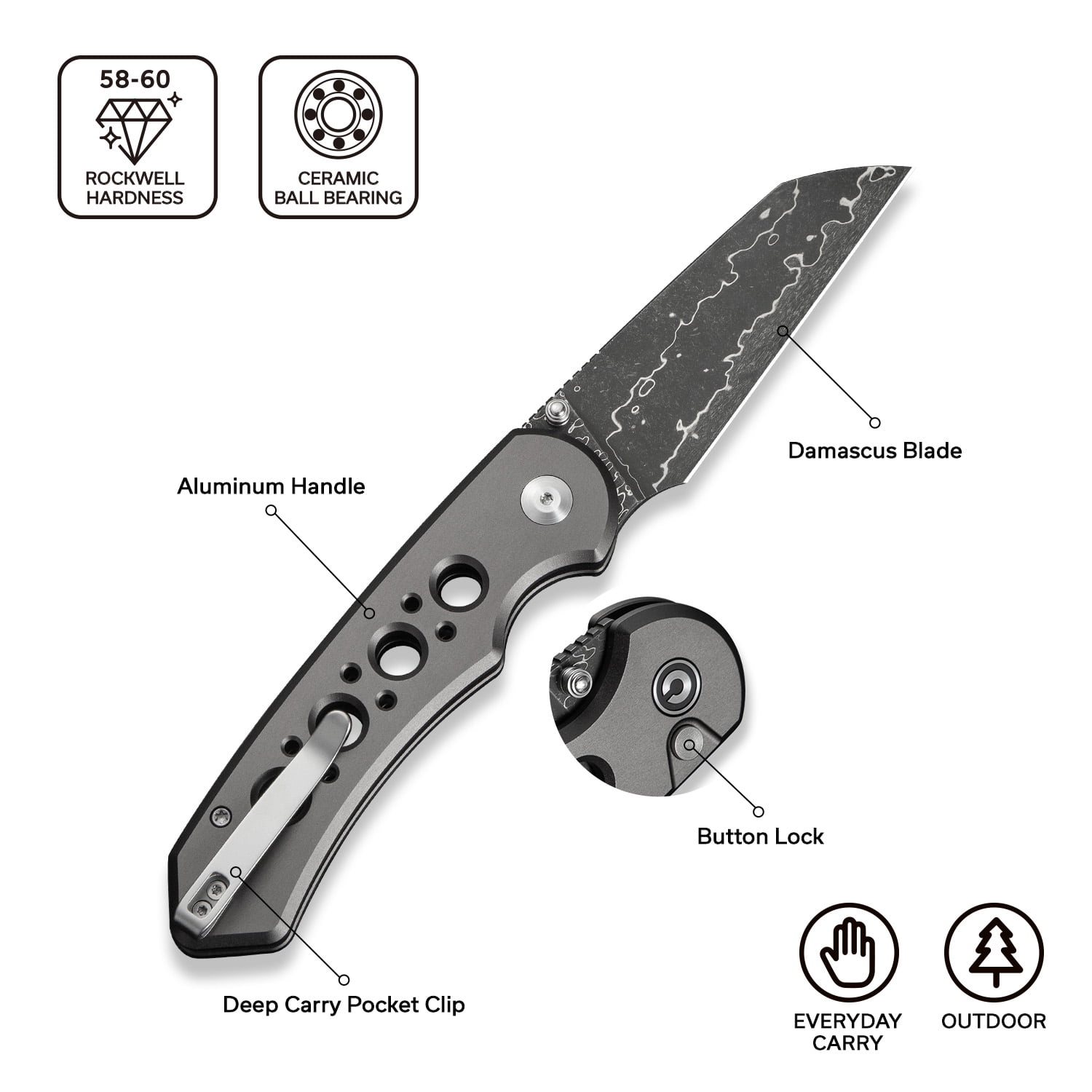 CIVIVI Pragma Prime Pocket Folding Knife with 3.49" Damascus Blade C24067-DS1