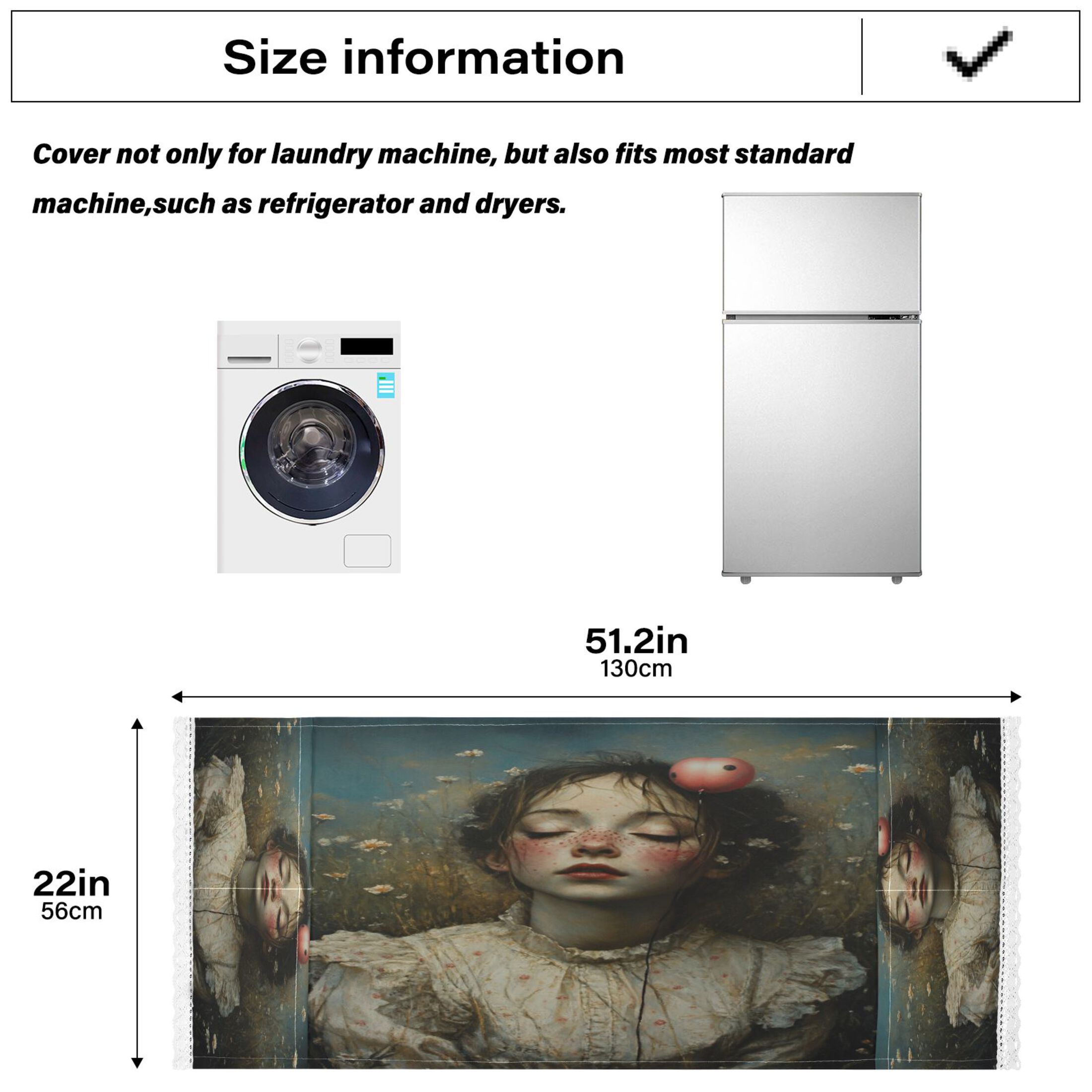 Beautiful GirlWasher and Dryer Covers Dust-Proof and Oil Resistant Fridge Cover with 4 Storage Pockets Washing Machine Top Cover for Laundry Kitchen Home 51.2 x 22 In