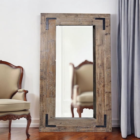HomeRoots 484405 75 in. Brown Wood Framed Leaning Accent Mirror