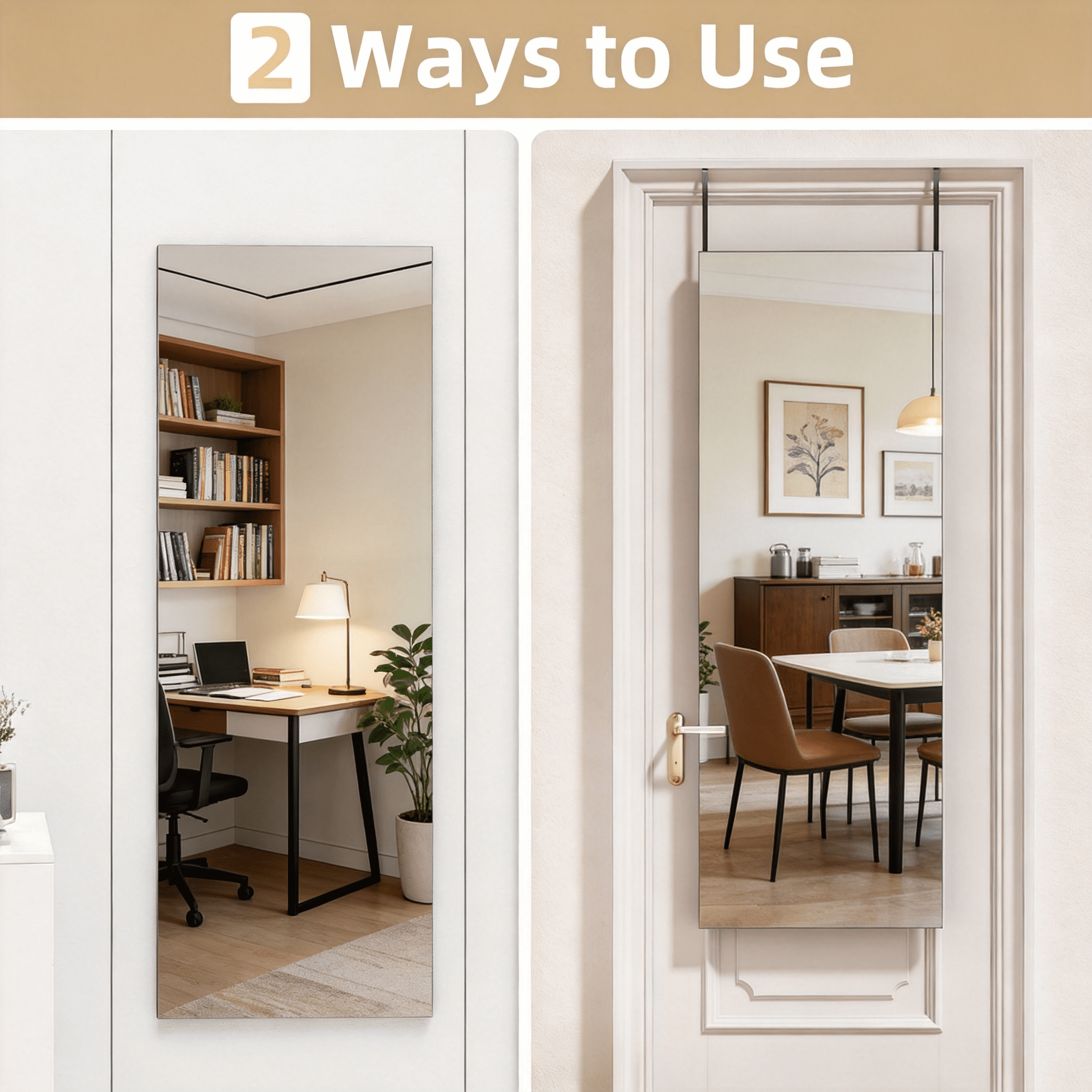 Door Mirror Full Length, 47"x 16" Full Body Over The Door Hanging Wall Mounted Mirror for Bedroom, Living Room, Cloakroom, Square White