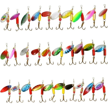 30 PCS Fishing Lures Spinnerbait for Bass Trout Walleye Salmon Assorted Metal Hard Lures Inline Spinner
