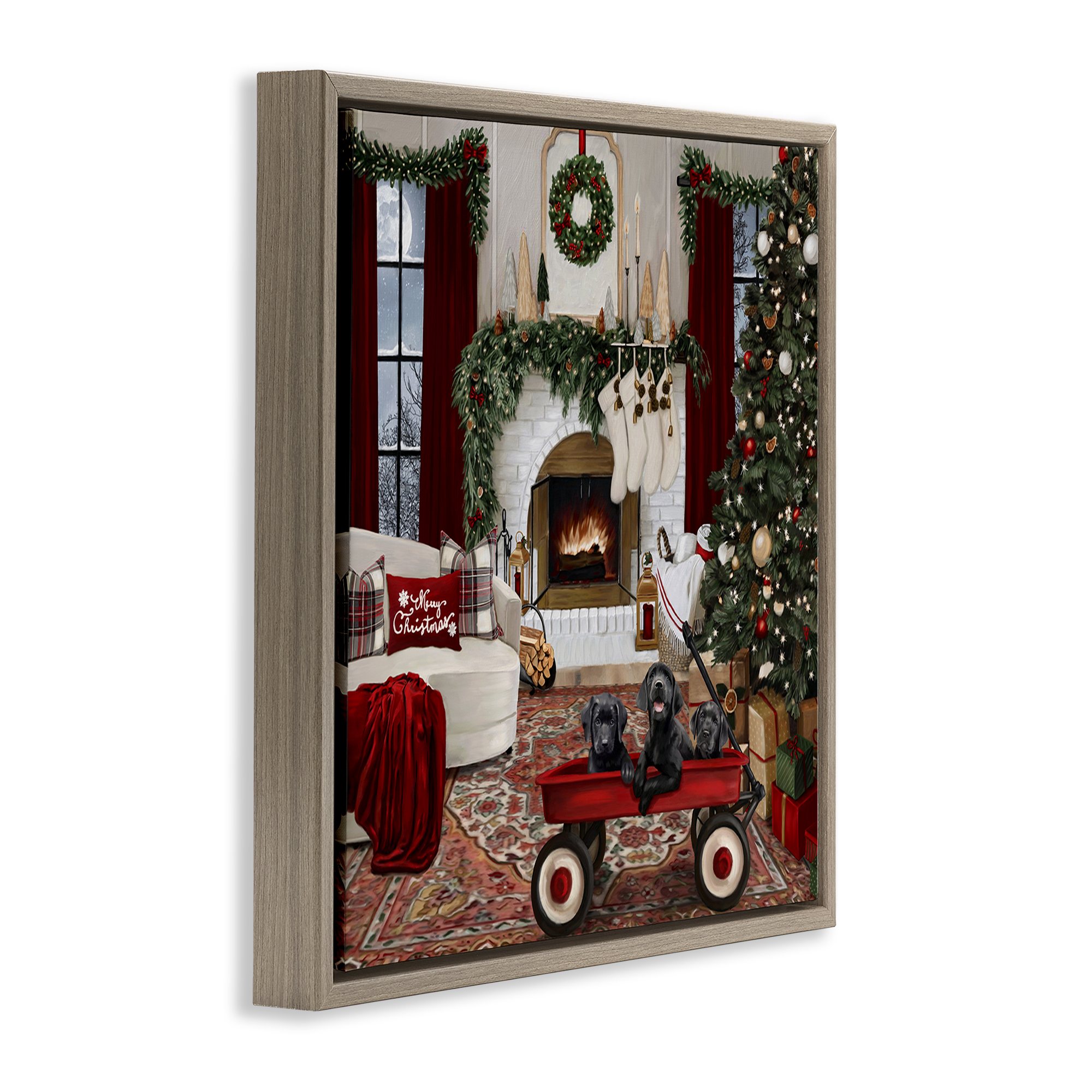 Stupell Industries Christmas Hearth Lounge Holiday Painting Brown Floater Framed Canvas Art Prints Wall Art, 25 x 25