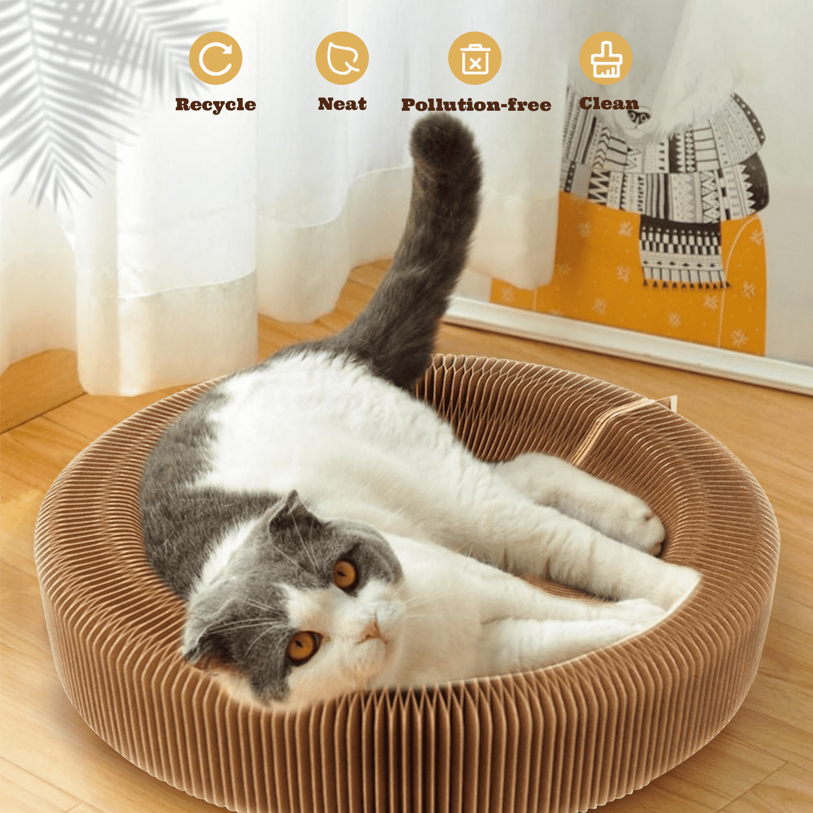 Cat Scratcher Lounge Bed Round Cardboard Cat Bed Corrugated Pet Scratcher Pad Cat Scratching Bed Nest for Indoor Walmart