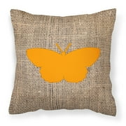 Carolines Treasures BB1041-BL-OR-PW1414 Butterfly Burlap and Orange Canvas Fabric Decorative Pillow BB1041 14Hx14W