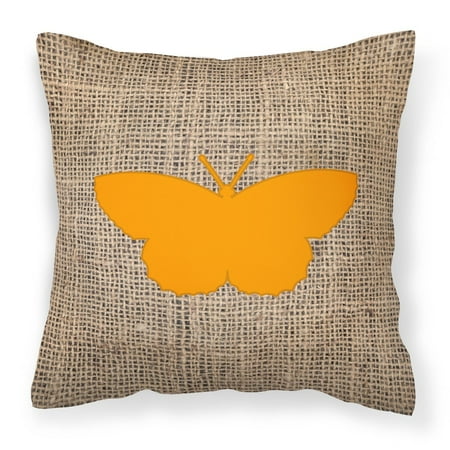 Carolines Treasures BB1041-BL-OR-PW1414 Butterfly Burlap and Orange Canvas Fabric Decorative Pillow BB1041 14Hx14W