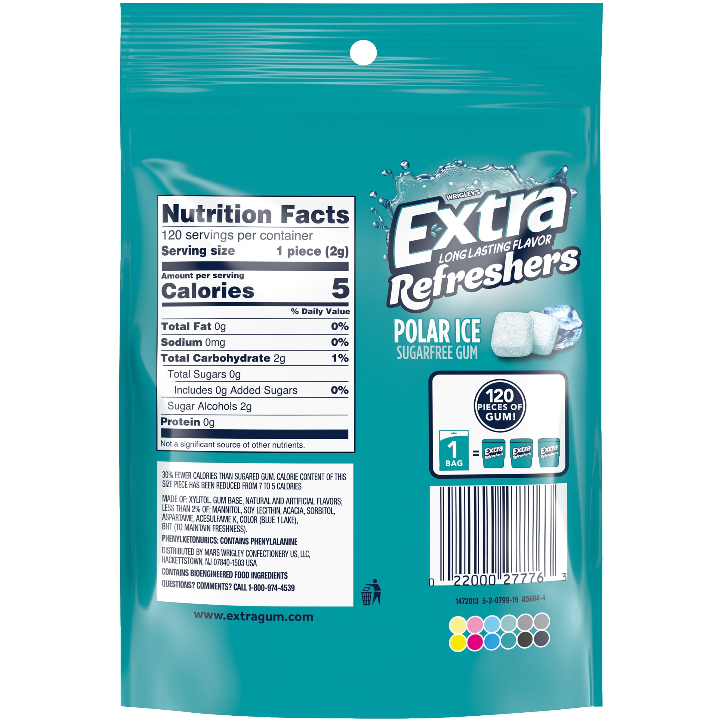 Extra Refreshers Polar Ice Sugar Free Chewing Gum Bulk- 120 Pieces Bag