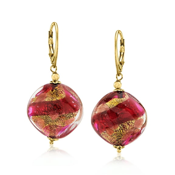 Ross-Simons Italian Hot Pink Murano Glass Bead Drop Earrings in 18kt Gold Over Sterling, Women's, Adult