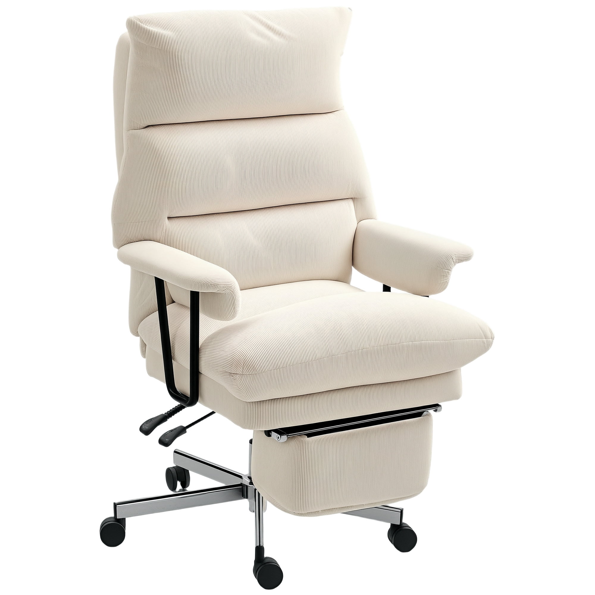 HOMCOM Large Overstuffed Office Chair, High Back Desk Chair with Lumbar Support, Footrest, Swivel Wheels, Reclining Computer Chair, Cream White