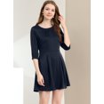thumbnail image 3 of Vestido de Trabajo elegante Allegra K con escote Redondo y cintura Plisada de Satén Para Mujer Azul marino L, 3 of 6