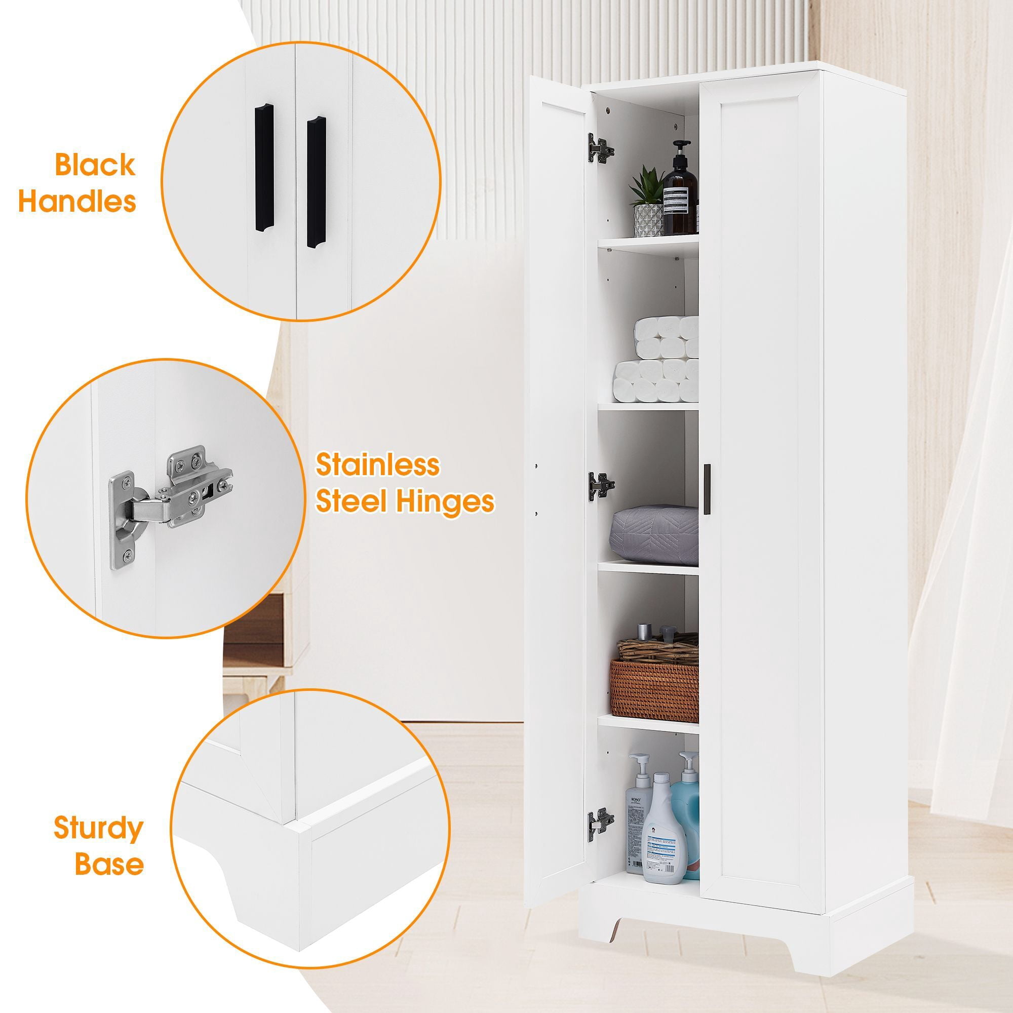DEALTOPS 71.2” Freestanding Storage Cabinet with 2 Doors and Adjustable Shelves for Living Room, Bathroom, White
