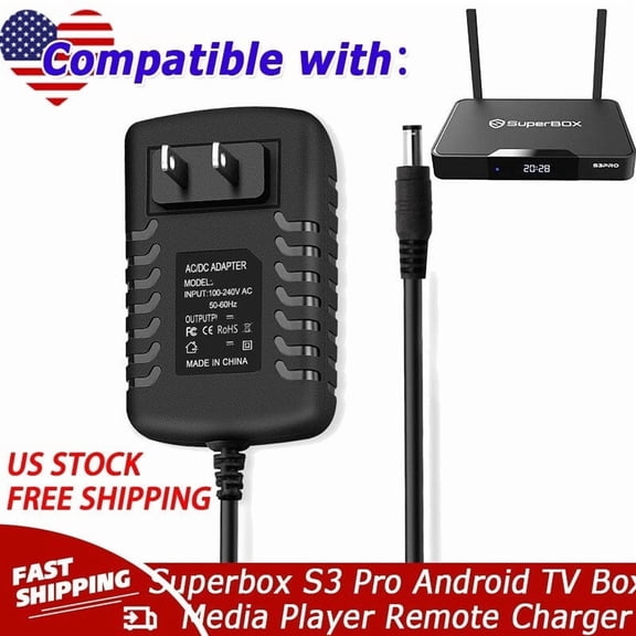 AC Adapter Compatible with Superbox S3 Pro Android TV Box Media Player Remote Power Charger