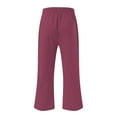 thumbnail image 6 of CheerKidz Women's Solid Color Loose Capris Pants with Pocket Casual Elastic Waist Cropped Wide Leg Pants Drawstring for Spring Summer(Wine#1,5XL), 6 of 6