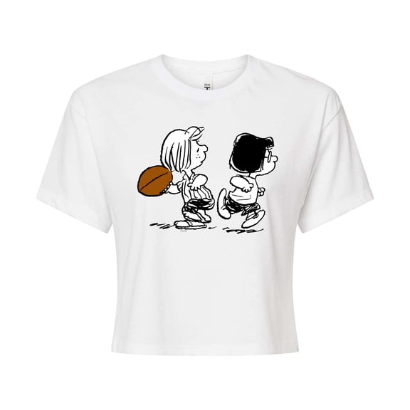 Peanuts - Marcie Patty Football - Juniors Cropped Cotton Blend T-Shirt