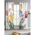 thumbnail image 2 of Colorful Tulips Floral Sheer Curtains 63 Inch Length 2 Panels Set for Living Room/Bedroom, Modern Art Watercolor Farmhouse Kitchen Curtains Grommet Semi-Sheer Curtains Window Treatments 42"x63"x2, 2 of 7