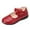 Red, variant on Krdevn Girls' Leather Mary Jane Shoes, 3D Flower Decor Adjustable Strap Soft Sole Non-Slip Princess School Dance Dress Shoes for Kids,Sizes 6.5-7 Years