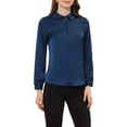 thumbnail image 4 of INSPIRE CHIC Women's Elegant Satin Turn Down Collar Long Sleeve Button Up Work Shirt Top Navy Blue XS, 4 of 5