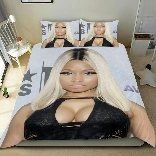 Nicki Minaj Conjunto de sábanas temático, trío de piezas, cómodo y amigable con la piel, diseño único, regalo de decoración para el hogar para familiares, amigos y fans, 90 cm * 190 cm