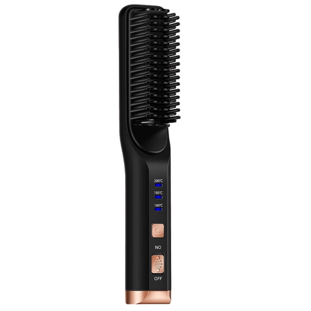 Peine de Pelo Liso Multifuncional 2 en 1 Plancha de Pelo PortáTil Curling Carga USB Cepillo de Pelo Liso Negro