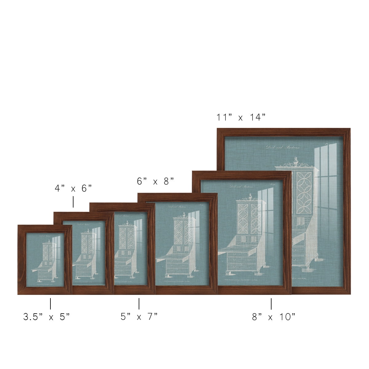 Hepplewhite Desk & Bookcase II - Framed Print w/glass - Chestnut