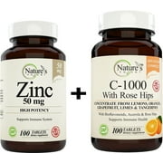 Zinc 50mg and Vitamin C 1000mg Supplements (100 Tablets Each)