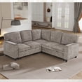 thumbnail image 4 of MOONMISS L-Shaped Sofa with Pull Out Sofa Bed, Sleeper Sofa Couch Bed with Storage Seat, 5 Seat Sectional Sofa Bed with USB, Sectional Sofa Couch for Living Room, Apartment,Light Brown, 4 of 5