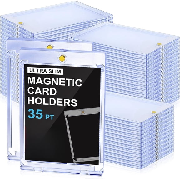 Magnetic Card Holders for Trading Cards, 35pt One Touch Clear Acrylic Card Cases, U-V Protection Hard Acrylic Protectors Cases for Sports, Baseball, Football, TCG, Game Collectible Cards - 100PACK