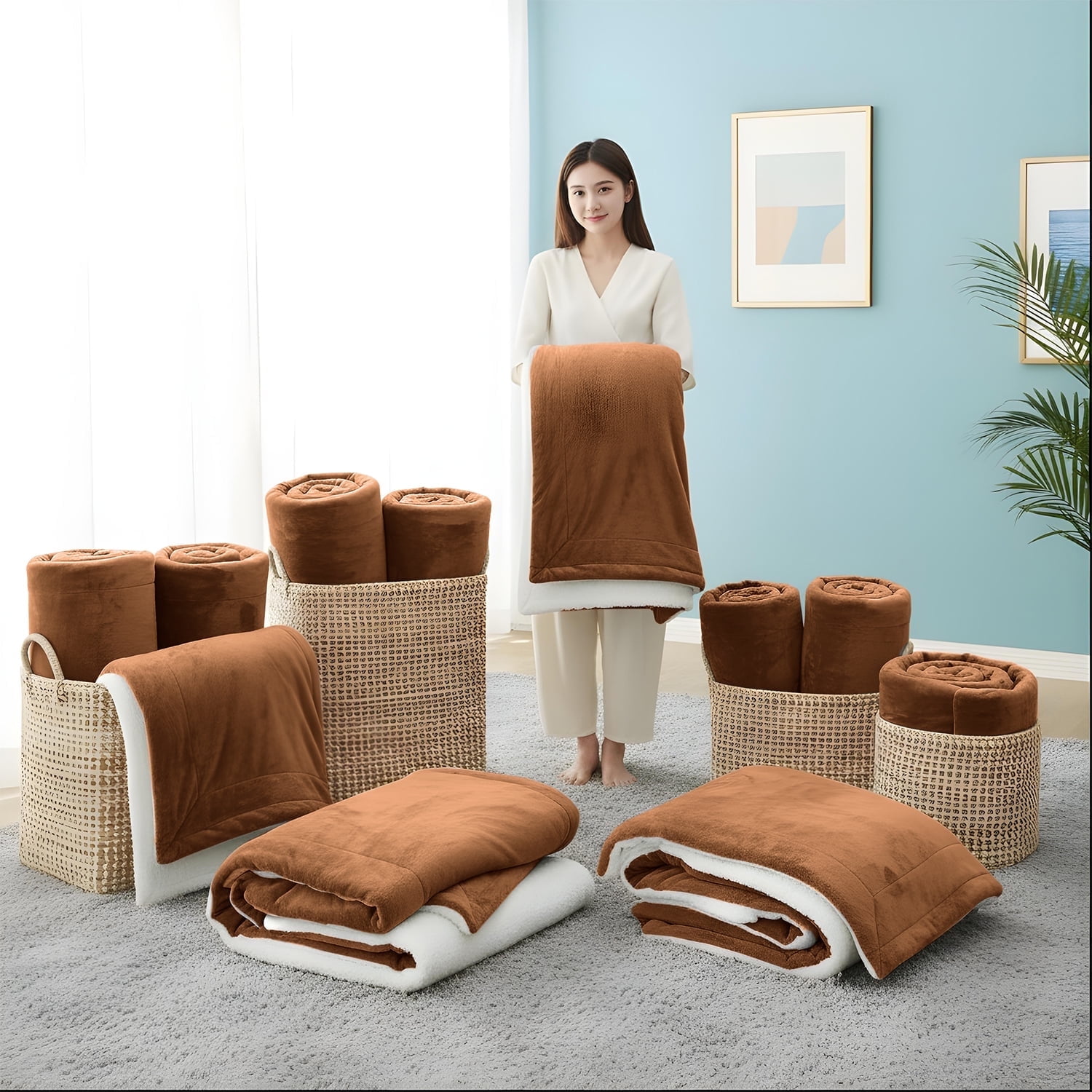 Moonlight20015 Wholesale Sherpa Fleece Throw Blankets 12-Packs Warm & Soft Plush Twin Size for Charity, Shelter, & Home Washable, Lightweight & Cozy Coffee