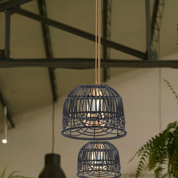 RENACLIPY Black Rattan Lampshade Replacement Woven Pendant Light Cover for Home Decor and Lighting Fixtures