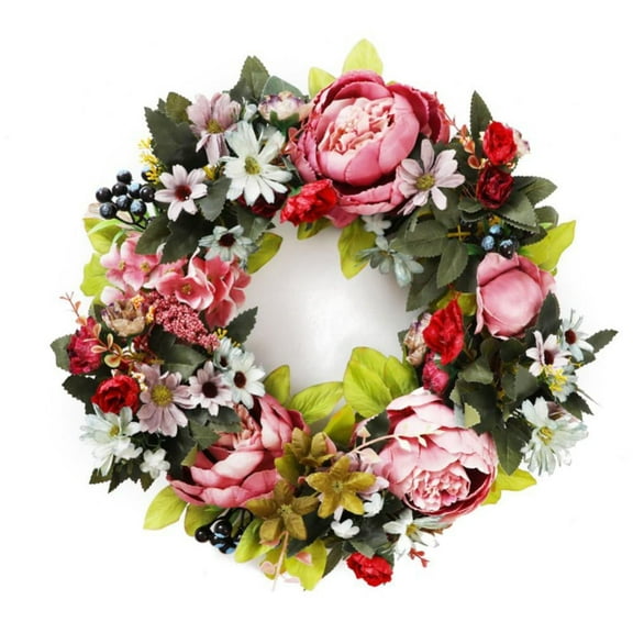 Valentines Day Wreath Peony Wreath Floral Wreath Classic Handmade Flowers for Front Door Wall Wedding Party Home Decor (15.7"-Red)